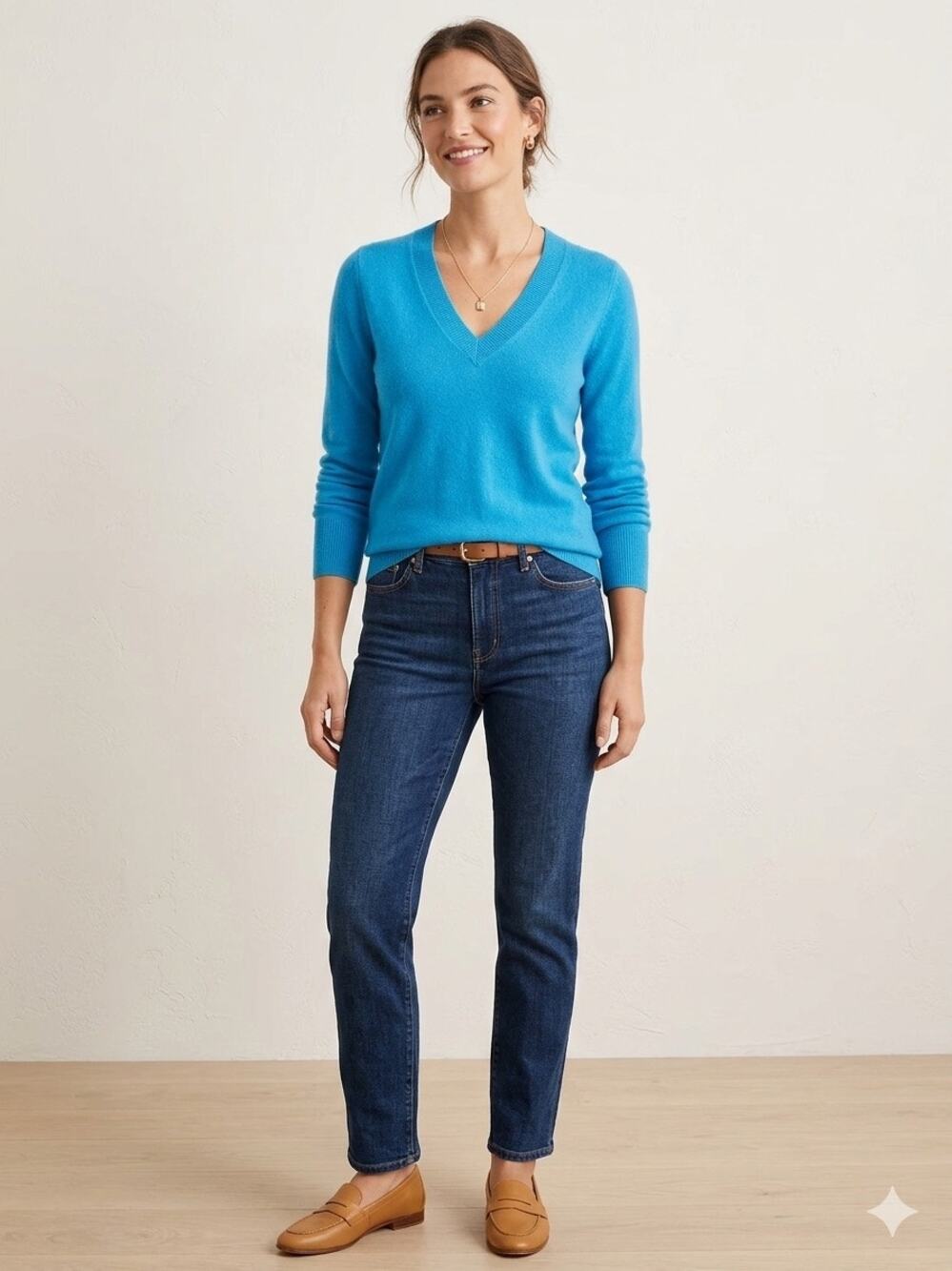 J. Crew Women's 100% Cashmere V-Neck Sweater Bright Blue Minimalist Soft Medium